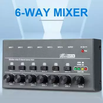 4/6/8 Channels Line Mixer with Separate Volume Controls TYPE-C 5V 2A Bass Mixer Perfect for Small Clubs and Bars for Sub-Mixing