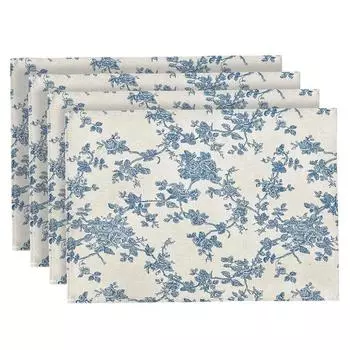 4/6/8Pcs Blue Floral Linen Placemat French Pastoral Mats Washable Modern Simple Table Mat Coffee Table Plate Pad Home Decor 4PC-32x42cm