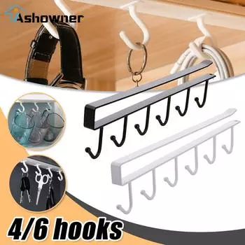 4/6 крючков для хранения вещей, шкаф для одежды, АБС-пластик/металл, под полками, вешалка для кружек, для ванной, кухни, органайзер для подвесной стойки 1PCS-01