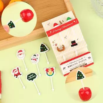 4/6 Pcs Christmas Fruit Fork Creative Lunch Bento Accessories Festive Party Decoration Cute Fruit Fork Cupcake Insert Toothpicks
