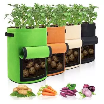 4/6 шт. 10 галлонов мешки для выращивания картофеля с клапаном, мешки для выращивания растений в горшках для картофеля, помидоров и овощей, горшки для садоводства 4 PCS чёрный/серый