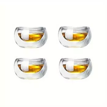 4/6 шт. 50 мл Стеклянные чайные чашки с двойными стенками Чайные чашки Изысканная посуда для кунг-фу Домашний декор Эспрессо Вазо Термостойкие 50ml