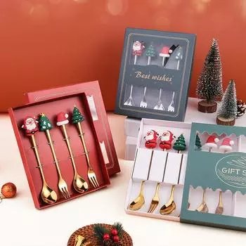 4/6 шт. Год рождественских ложек и вилок, рождественские украшения для дома, рождественские подарки, рождественская посуда Navidad, декор для детских подарков 4pcs-15