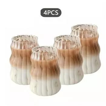 4/6 шт. INS Стеклянная чашка Термостойкий стакан Посуда для напитков Прозрачная чашка для чая, сока, молока, кофе, кружка в полоску, пивная кружка, подарок для вечеринки 401-500ml