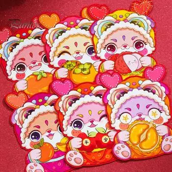 4/6 шт. Новый 2024 год Дракон красный конверт милый мультяшный зодиакальный дракон узоры мини-сумка для китайского весеннего фестиваля счастливая бумажная монета