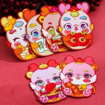 4/6 шт. Новый 2024 год Дракон красный конверт милый мультяшный зодиакальный дракон узоры мини-сумка для китайского весеннего фестиваля счастливая бумажная монета C