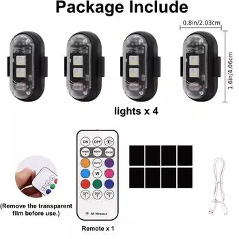 4/6 шт. светодиодных лент с пультом дистанционного управления 8 цветов USB-зарядка противоударные светодиодные фонари автомобиль мотоцикл дрон самолет велосипед