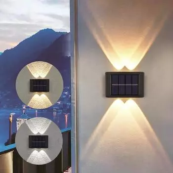4/6 светодиодный настенный светильник на солнечной батарее, уличный водонепроницаемый светильник с питанием вверх и вниз, освещающий домашний сад, крыльцо, украшение двора 4LED-Warm light-10pcs