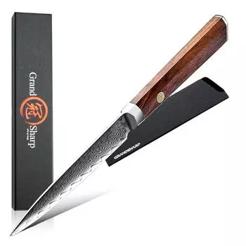 4,7-дюймовый японский универсальный кухонный нож, высокоуглеродистый дамасский нержавеющая сталь, кухонные ножи для нарезки фруктов, кухонные ножи GRANDSHARP 4.7 Inch