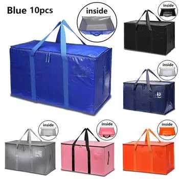 4/8/10 упаковок очень больших сумок для переезда с ручками для переноски на молнии, прочные сумки для хранения, коробки для переезда для экономии места 4pcs белый/синий