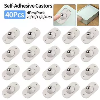 4/8/16/20/40Pcs Self Adhesive Caster Wheels Stainless Steel 360 Degree Rotation Paste Swivel Wheels Sticky Pulley for Furniture