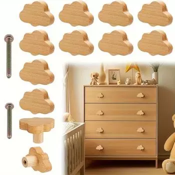 4/8 шт. богемные ручки для комода, ручки для ящиков из натурального бука, деревянные ручки для комода в форме облака с винтами двух разных размеров, для шкафов 4pcs