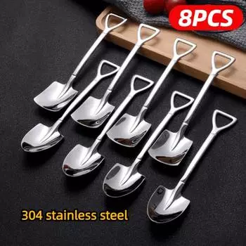 4/8 шт. ложки-лопатки из нержавеющей стали 304, чайные ложки, креативная кофейная ложка для мороженого, десертная ложка, набор столовых приборов