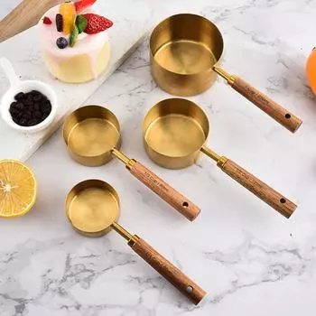 4/8 шт. мерные чашки из нержавеющей стали ложки мерная ложка для кофе со шкалой и деревянной ручкой набор инструментов для выпечки аксессуары