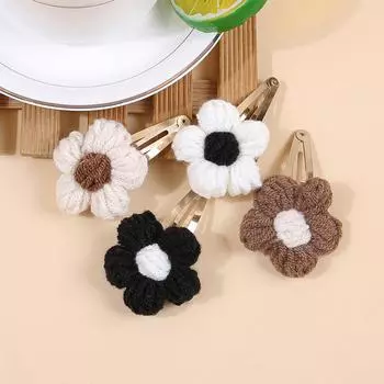 4/8 шт. Модные вязаные пряжей заколки для волос в виде цветка, милые цветочные заколки-клипсы для волос, женские заколки для волос, зимние аксессуары для волос