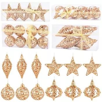 4/8 шт. Рождественские шары, украшения, золотая полая звезда, подвеска, рождественская елка, подвесное украшение для дома, подарки на Новый год 2025 г. 4pcs-stars