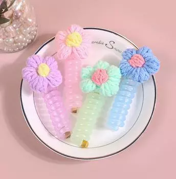 4/8 шт. Шерстяной цветок Эластичная резинка для волос Эластичная телефонная проволока Цветочная веревка для волос для ребенка Скранчи Повязки на голову Головной убор