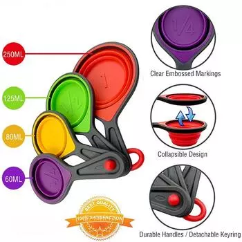 4/8 шт. силиконовая мерная чашка, мерная ложка, складной набор мерных инструментов для выпечки, ложка для выпечки кофе, муки, меда, сахара