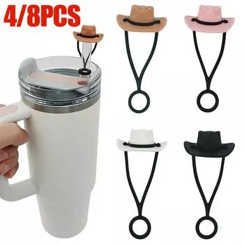 4/8 шт. силиконовые ковбойские шляпы соломенные чехлы пыленепроницаемые симпатичные чехлы для соломинок многоразовые колпачки для питья соломинки аксессуары для соломинок