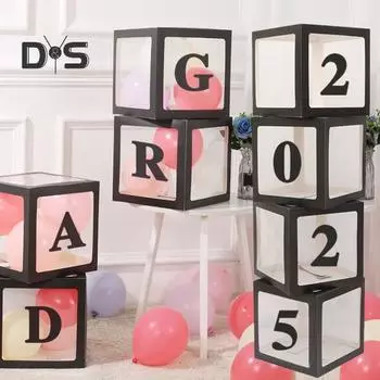 4/8 шт., украшение на выпускной 2025 года, коробка с воздушными шарами и буквами, принадлежности для выпускного вечера для дошкольного детского сада, средней школы, колледжа C