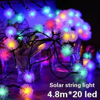 4.8M 20 светодиодов гирлянда на солнечных батареях в виде мехового шара, украшение комнаты, световая гирлянда, праздничная свадебная вечеринка warm light