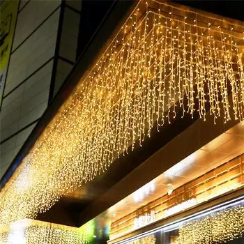 4.8M Christmas Garland LED Curtain Icicle String lights Faiy Light Droop 0.4-0.6m Xmas Garden Street Outdoor Decorative Lighting 220V EU Plug синий