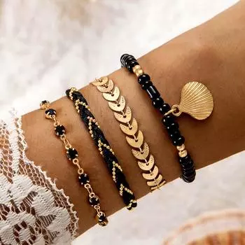 4/8Pcs Bohemia Shell Bracelets For Women Ethnic Style Colorful Zircon Rice Beads Metal Chain Bangles Girl Summer Beach Jewelry