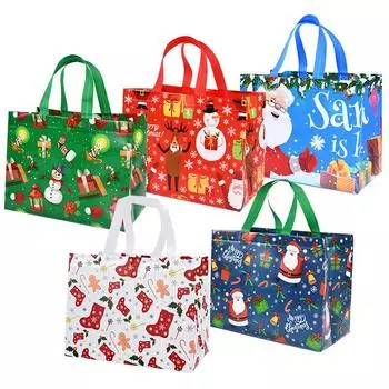 4/8pcs Christmas Gift Bag with Handles Xmas Non-Woven Tote Bag Santa Snowman Candy Treat Bags Navidad New Year Party Decorations 32x25x17cm