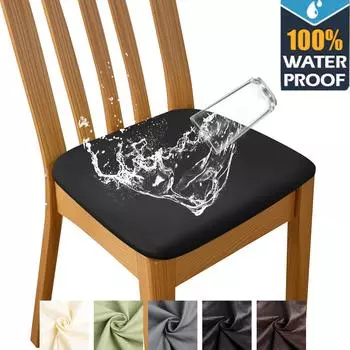 4/8Pcs Waterproof PU Leather Seat Covers for Dining Room Stretch Dining Room Chair Cushion Cover Kitchen Chair Covers Protectors 4 PC чёрный