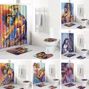 4 афро-американских пара занавески для душа фланелевый нескользящий коврик для ванной коврик 1