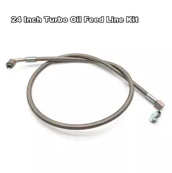 4 AN 90 Degree 24 Oil Line Kit For T3/T4 Turbo Oil Feed Line Steel Braided Kit