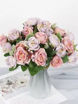 4 букета, 40 головок, искусственные цветы розы, шелковый искусственный цветок для DIY свадебных вечеринок, столов, украшения дома фиолетовый