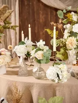 4 букета готовых маленьких цветочных свадебных цветов из пыльной розы, мини-букеты для подружек невесты, центральные украшения для свадебного стола и подружек невесты красный/оранжевый