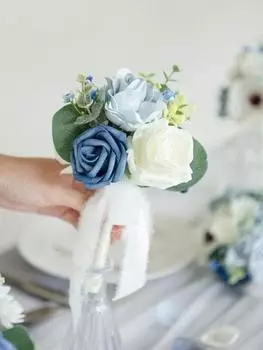 4 букета искусственных пыльных роз, свадебные цветы, мини-букеты для подружек невесты, готовые небольшие цветочные композиции для украшения центрального стола на свадебном приеме и подружек невесты оранжевый/красный