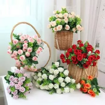 4 букета искусственных розовых цветов, свадебные искусственные цветы, розы, искусственные цветы, шелковый букет роз, винтажный для свадьбы, декор для домашней вечеринки розовый