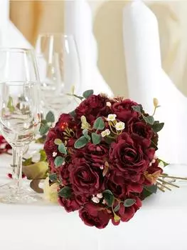 4 букета искусственных шелковых цветов, пионов, искусственных цветов с гортензией для домашнего праздника, свадьбы, украшения в помещении, на открытом воздухе, в качестве центрального элемента стола красный