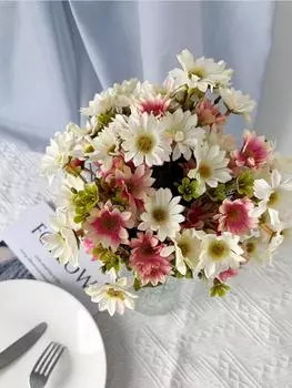 4 Букета Ромашки Искусственные Цветы Шелковые Поддельные Цветочные Композиции Свадебный Букет для Открытого Сада Оконный Коробка Домашний Стол Декор Двора Искусственная Маргаритка розовый