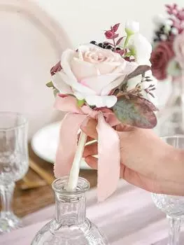 4 букета свадебных цветов из пыльной розы, мини-букеты для подружек невесты, готовые небольшие цветочные композиции для украшения стола на свадьбу и подружек невесты красный/оранжевый