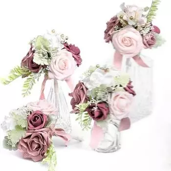 4 букета свадебных цветов из пыльной розы, мини-букеты для подружек невесты, готовые небольшие цветочные композиции для украшения стола на свадьбу и подружек невесты красный/оранжевый