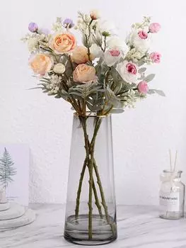 4 Bundles Lifelike Fake Rose Artificial Silk Rose Flower Bouquet for Wedding Home Party Decoration Event Gift красный