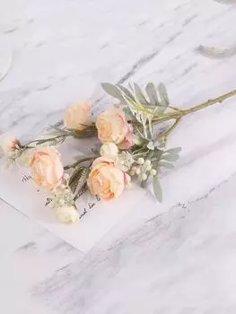 4 Bundles Silk Rose Artificial Flower Bouquet Lifelike Fake Rose for Wedding Home Party Decoration Event Gift красный