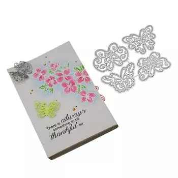 4 Butterflies Frame Metal Silvery Stencil Embossing Cutting Dies For Diy Scrapbooking Paper Album Cards Making серебряный