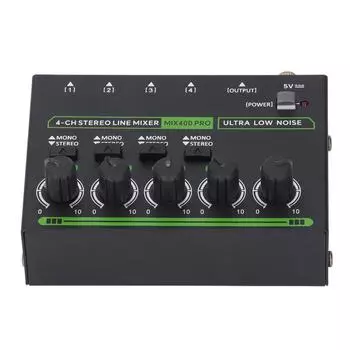 4 Channel Stereo Line Mixer 6.35mm Interface Super Low Noise Independent Volume Control Sound Mixer