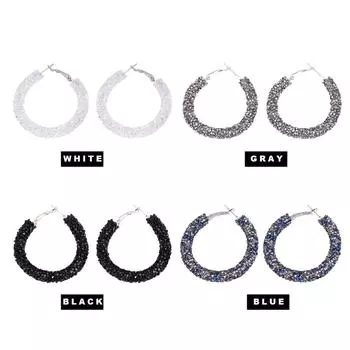 4 цвета, 1 пара/компл., женские большие серьги-кольца, большие серьги-петли с украшением из страз Black