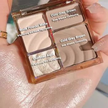 4 цвета, бронзатор, палитра для контуринга, растушевка лица, пудра для ухода, макияж, контурный макияж, глянцевая косметика 01