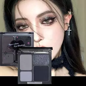 4 цвета, черная палитра теней для век, жемчужные матовые тонкие блестящие тени в стиле панк-гота для девочек, холодные тени для век 104#