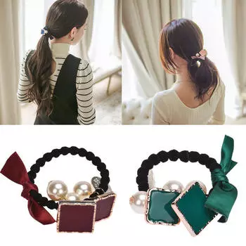 4 цвета для женщин и девочек с квадратным жемчугом, эластичные милые резинки для волос с держателем для хвоста, головные уборы, аксессуары для волос One Size синий