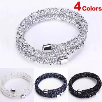 4 цвета, новый стиль, браслеты с двойными кристаллами, коллекция, браслет с двумя кругами, браслет с кристаллами и стразами для женщин белый