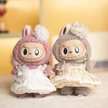 4 цвета, платье на подтяжках, одежда для куклы Лабубу 17 см, аксессуары для детей, подарочные аксессуары для кукол-животных fit 17cm Labubu Doll белый