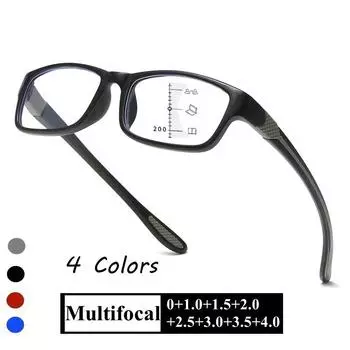 4 цвета, прогрессивные мультифокальные очки для чтения, винтажные очки с блокировкой синего света, пресбиопия, мужские и женские очки для ближнего и дальнего света 0 чёрный/синий